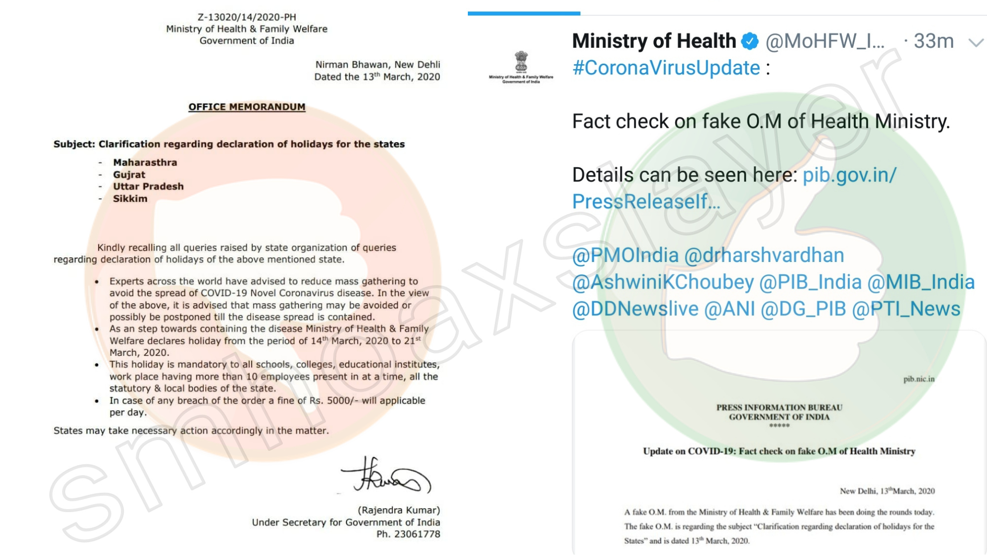 A letter is viral claiming Health Ministry declared holidays in 4 states. - Swachh Social Media Abhiyaan