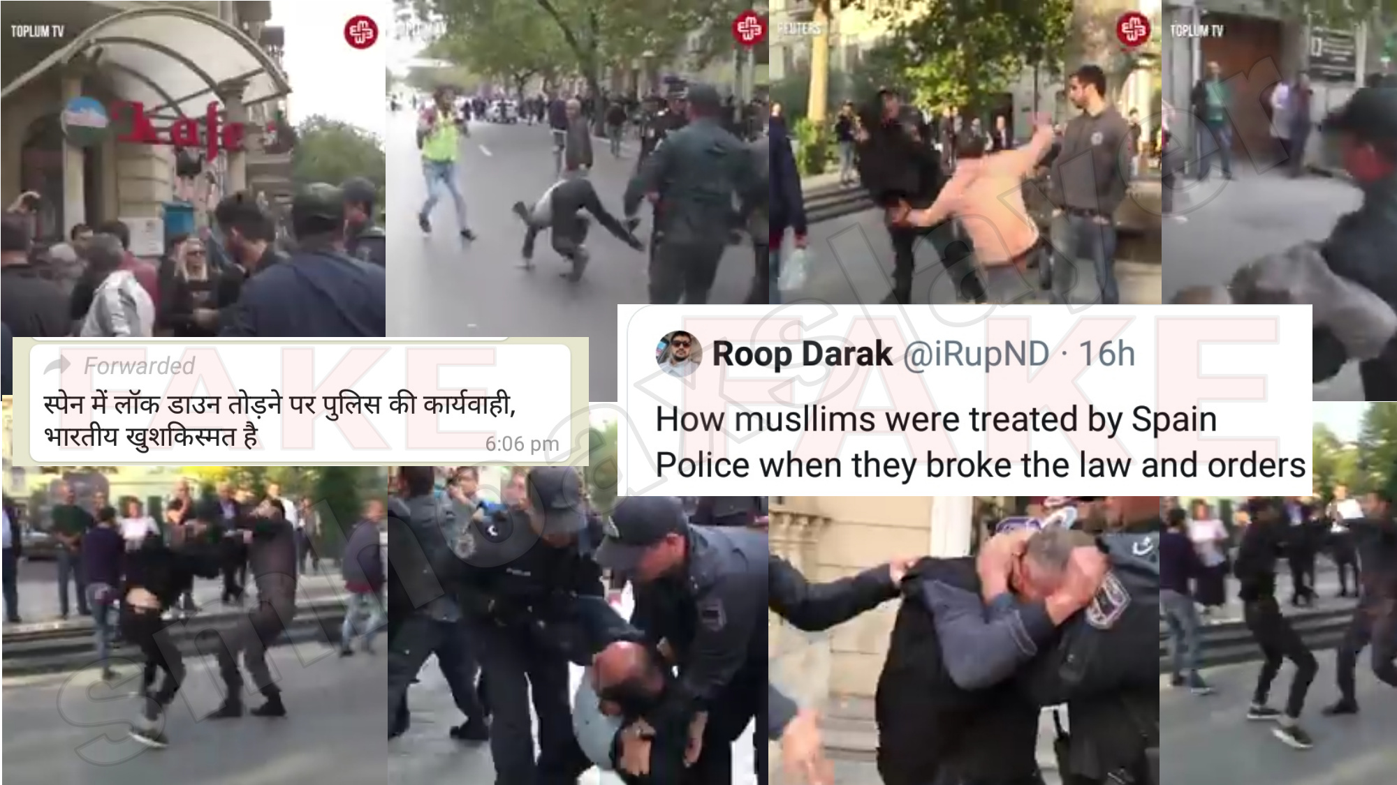 Video of Police beating people is neither related to CoronaVirus nor from Spain. - Swachh Social Media Abhiyaan.