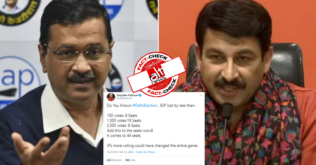 Did BJP lose 36 seats by a margin of less than 2000 votes in Delhi assembly elections? - Alt News