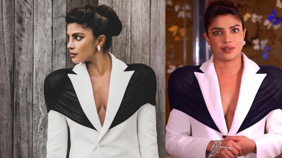 Priyanka Chopra makes powerful statement in monochrome blazer with plunging neckline, lauds South Asian designers