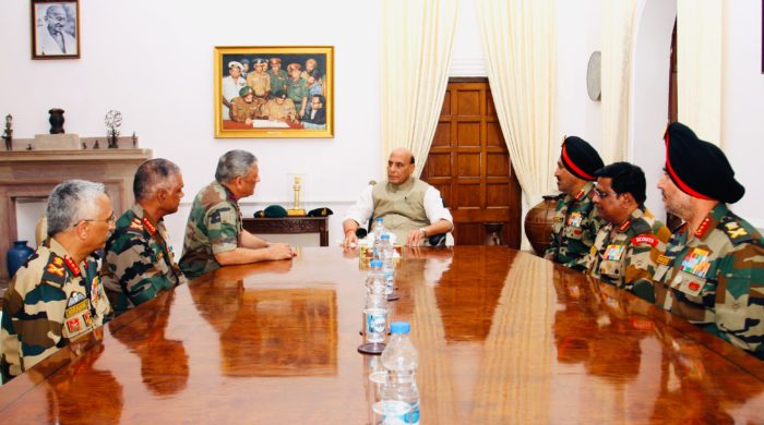 Rajnath Singh meets top Army commanders