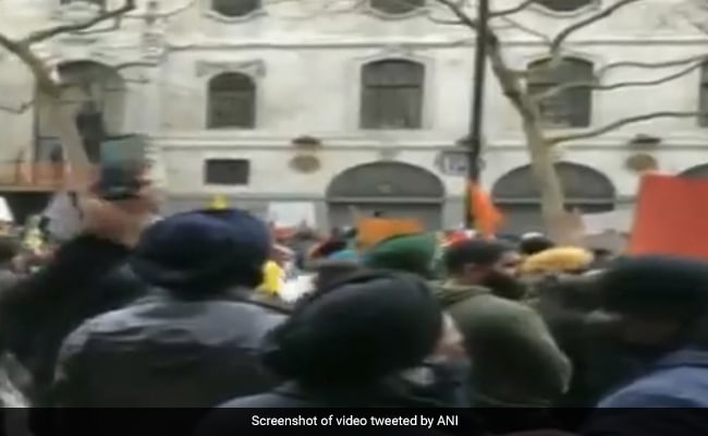 Police Deployed Outside Indian Embassy In London Amid Pro-Farmer Protests