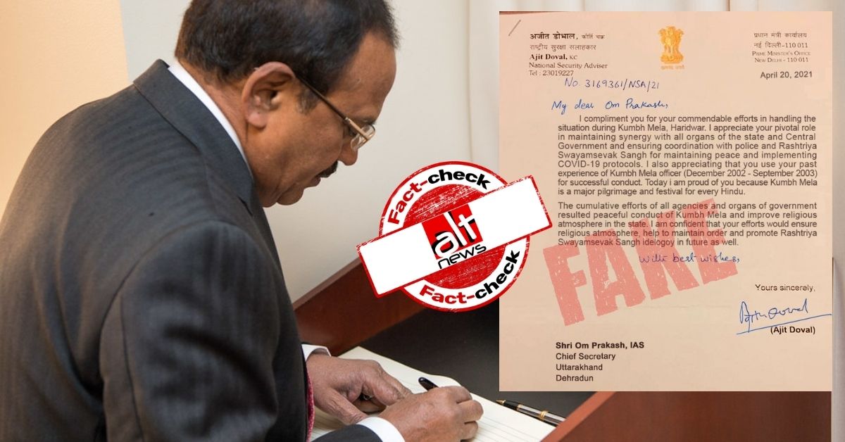 Fake letter claims Ajit Doval lauded Uttarakhand chief secy. for Kumbh Mela - Alt News