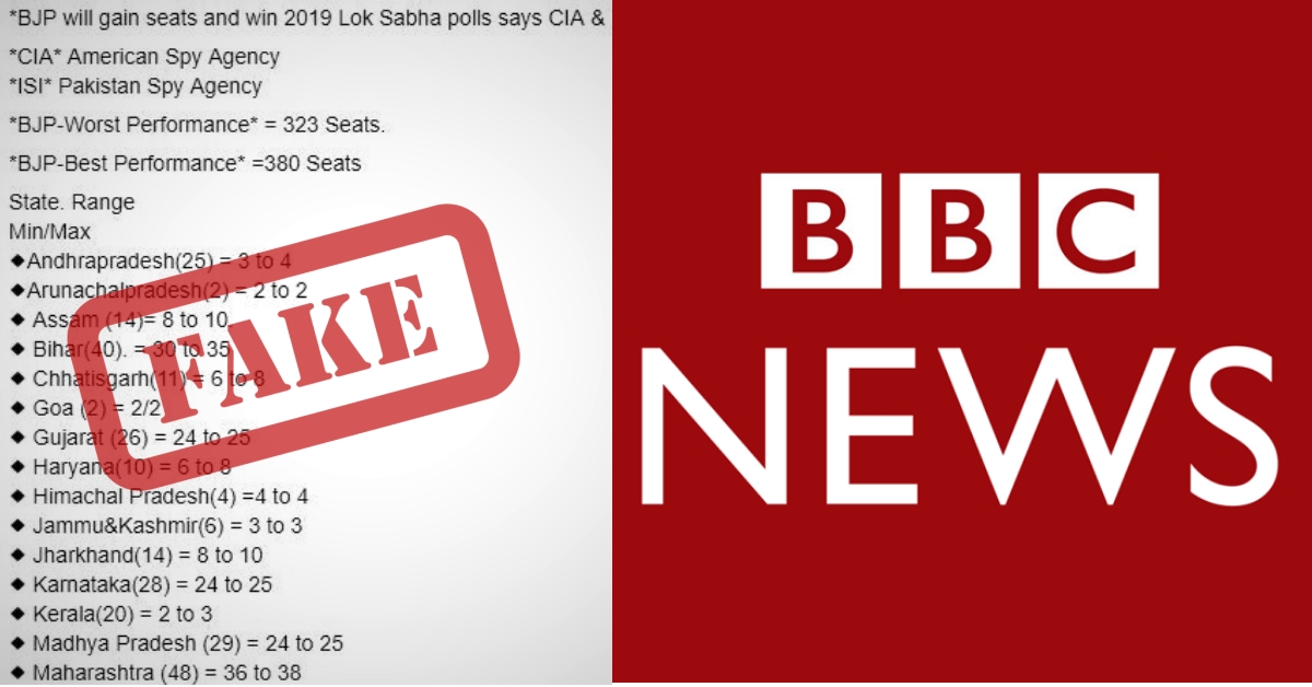 Fake: Pre-poll survey by BBC predicts thumping win for BJP in Lok Sabha 2019 - Alt News