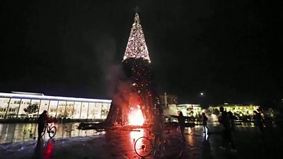 Albanians burn Christmas trees amid mass protests