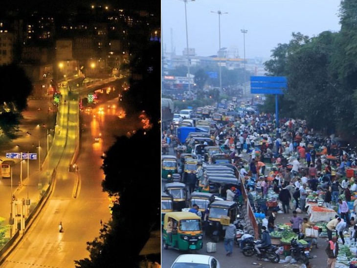 गुजरात के 4 शहरों में नाइट कर्फ्यू: रात में तो सन्नाटा, पर लॉकडाउन के डर से दिन में खरीदारी के लिए उमड़ी भीड़