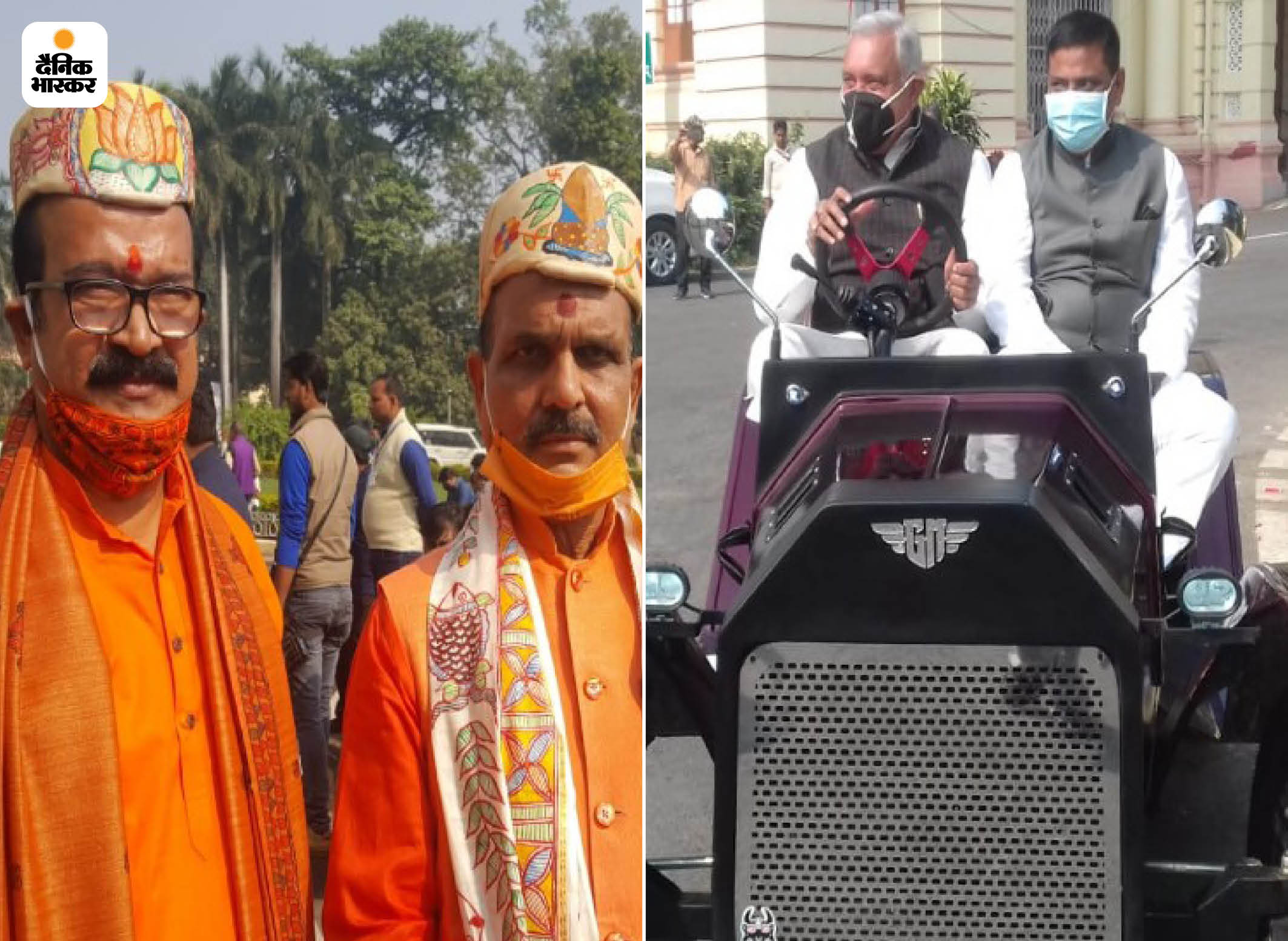 बिहार की नई विधानसभा का पहला सत्र: कमल की डिजाइन वाली मिथिला पाग पहने पहुंचे MLA, विंटेज लुक कार में आए पूर्व मंत्री