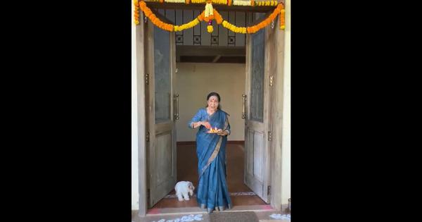 Watch: Singer Asha Bhosle conveys Diwali wishes, accompanied by her adorable, fluffy dog