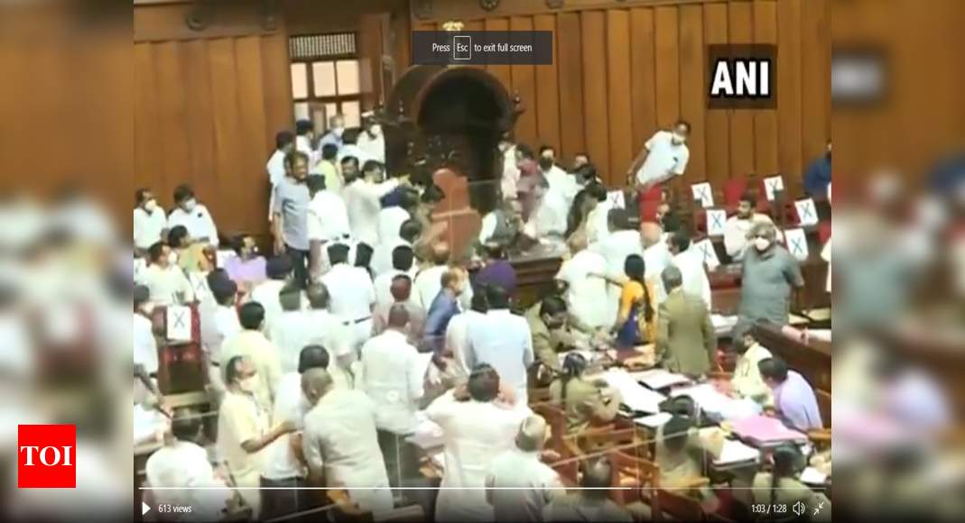  Karnataka: Congress MLCs forcefully remove deputy chairman of legislative council | India News - Times of India