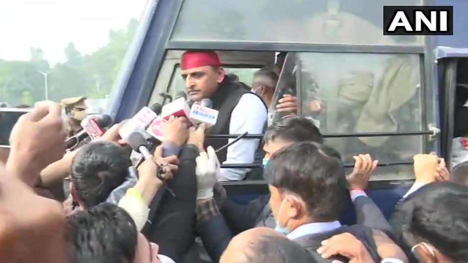 Police detain SP chief Akhilesh Yadav after sit-in protest against farm bills in Lucknow